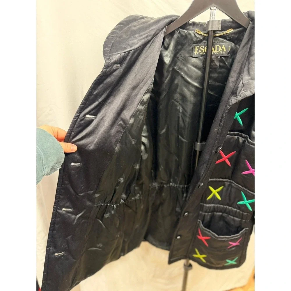 Vintage 80's Escada Women's‎ 100% Silk Retro Colorful Quilted Satin Puffer Coat - Picture 9 of 13